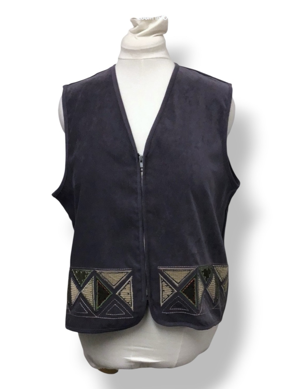 Monterey by Koret Vintage Women’s Patchwork/Embroidery Vest, Grey, size XL